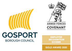 Gosport Borough Council logo with Armed Forces Covenant gold logo